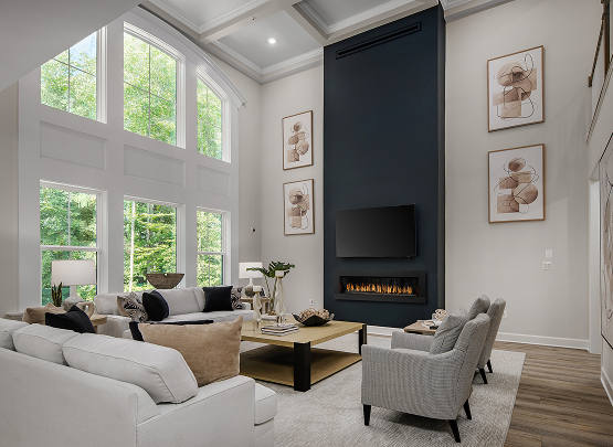 Elegant modern NV Homes living room with high ceilings